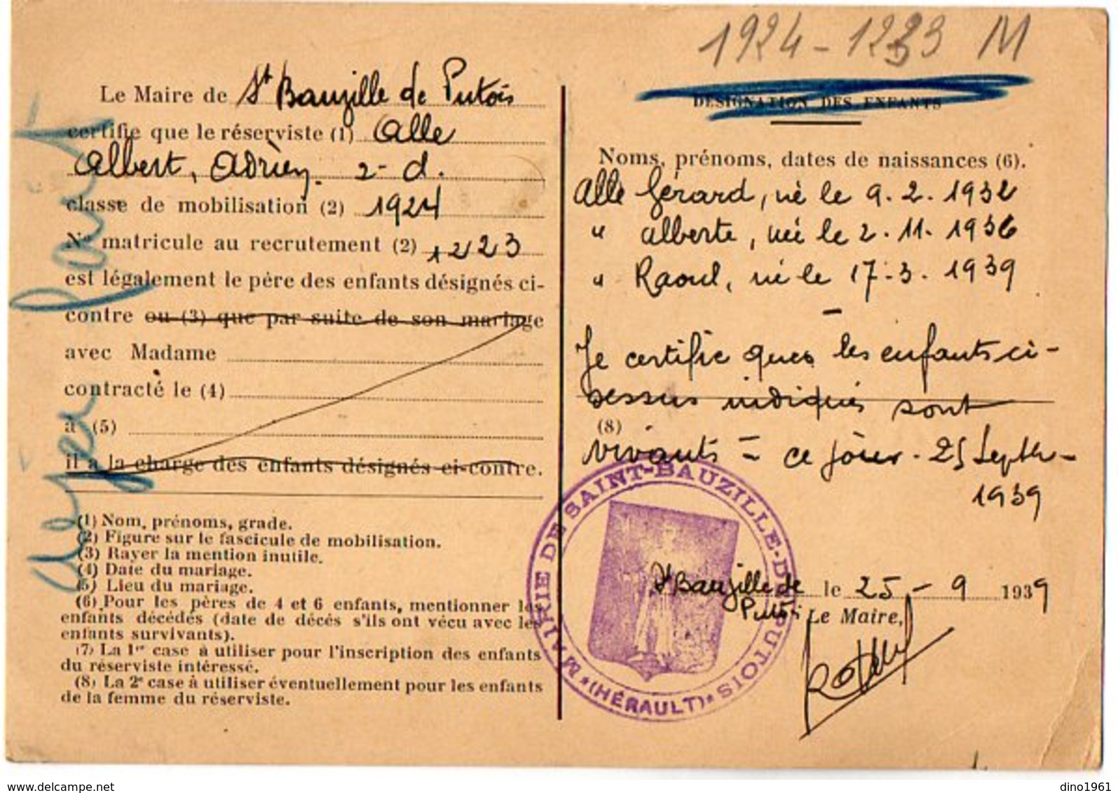 VP12.773 - MILITARIA - Carte - Lettre En Franchise Militaire - Soldat ALLE à SAINT BAUZILLE Pour MONTPELLIER - Documentos
