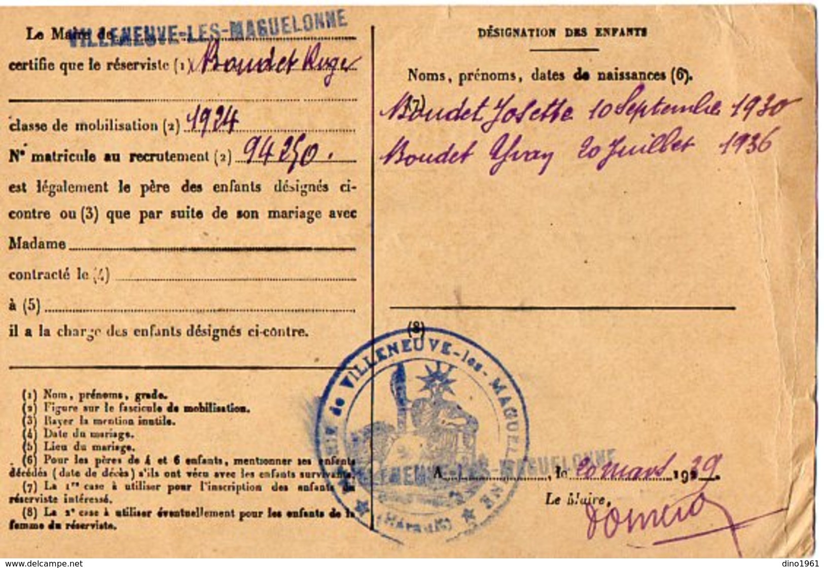 VP12.774 - MILITARIA - Carte - Lettre En Franchise Militaire - Soldat BOUDET à VILLENEUVE ... Pour MONTPELLIER - Documentos