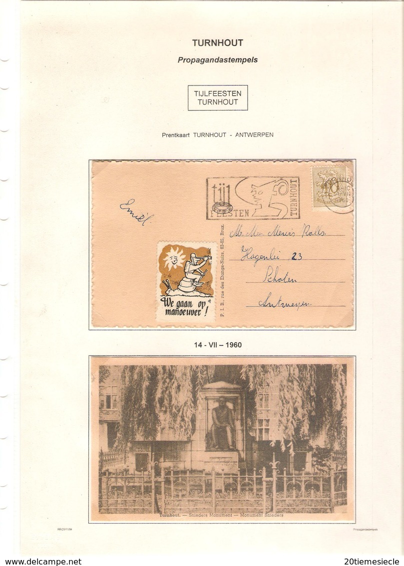 AP2104/ TP 853 S/CP Snieders Munument C.Turnhout 1960+flamme Tijl Feesten + Vignette We Gaan Op Manoeuver V.Antwerpen - Cartas & Documentos