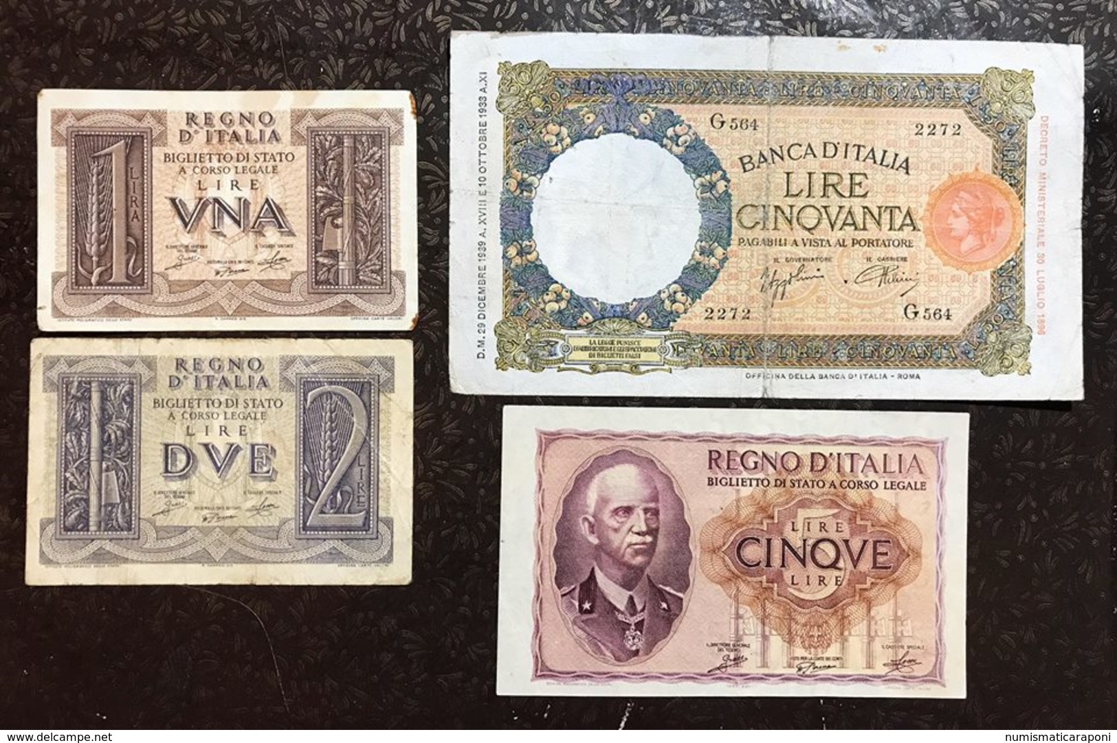 50 LIRE LUPA CAPITOLINA FASCIO ROMA 29 12 1939 + 1  + 2 + 5 Lire Impero LOTTO 2186 - 50 Lire