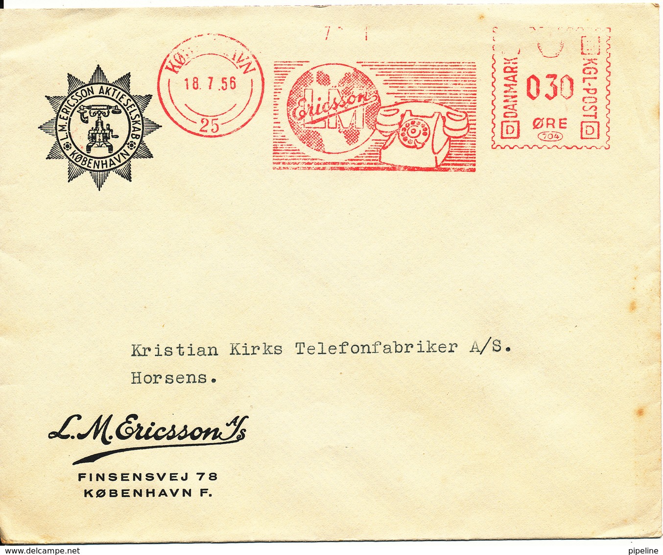 Denmark Cover With Meter Cancel Copenhagen 18-7-1956 L. M. Ericsson A/S - Covers & Documents