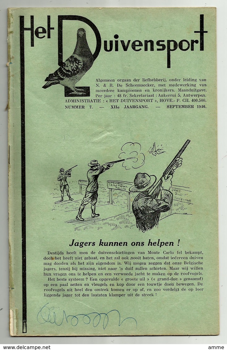 Hove - Het Duivensport   *   5 Maanduitgaves , Aug.,sept., Oct., Nov., Dec. 1946 ( Duivensport - Duiven - Duif - Pigeon) - Hove