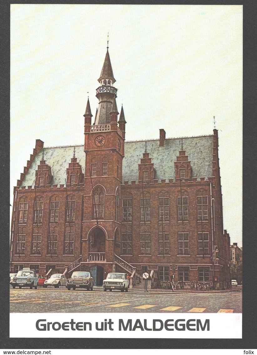 Maldegem - Groeten Uit Maldegem - Stadhuis - Nieuwstaat - Vintage Cars VW Kever / Beetle - DAF, Lada, Ford - Maldegem