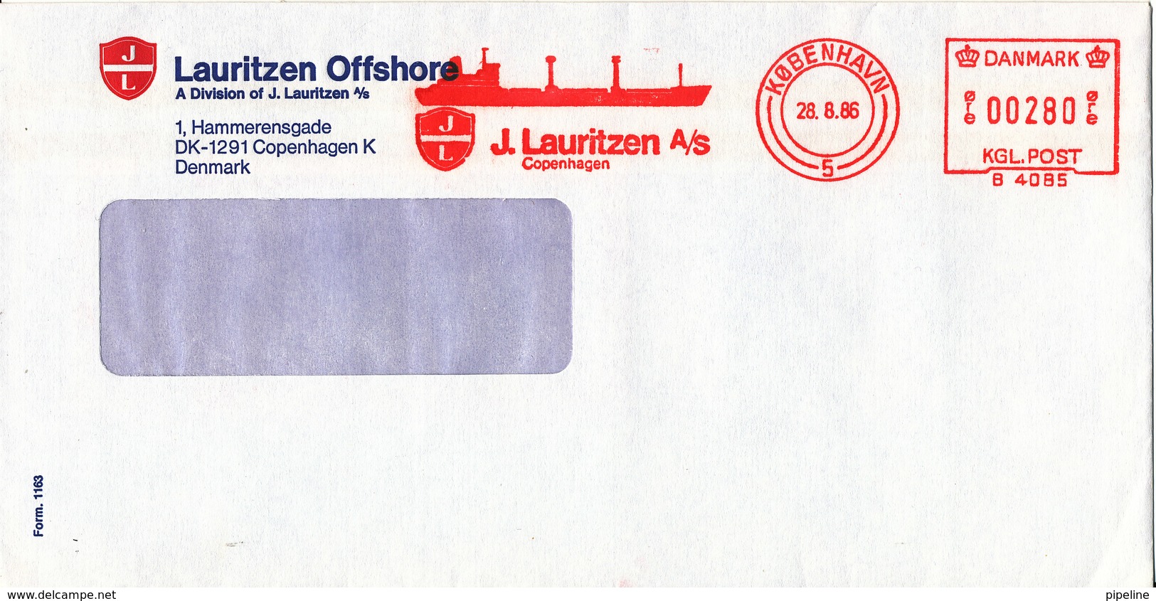 Denmark Cover With Meter Cancel Copenhagen 28-8-1986 (J. Lauritzen Offshore) - Covers & Documents