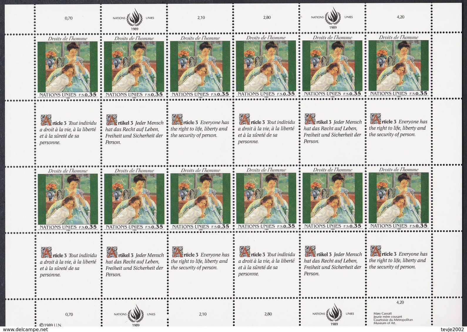 UN UNO Genf 1989 - Mi.Nr. 180 - 181 - Postfrisch MNH - Kleinbögen - Blocks & Kleinbögen