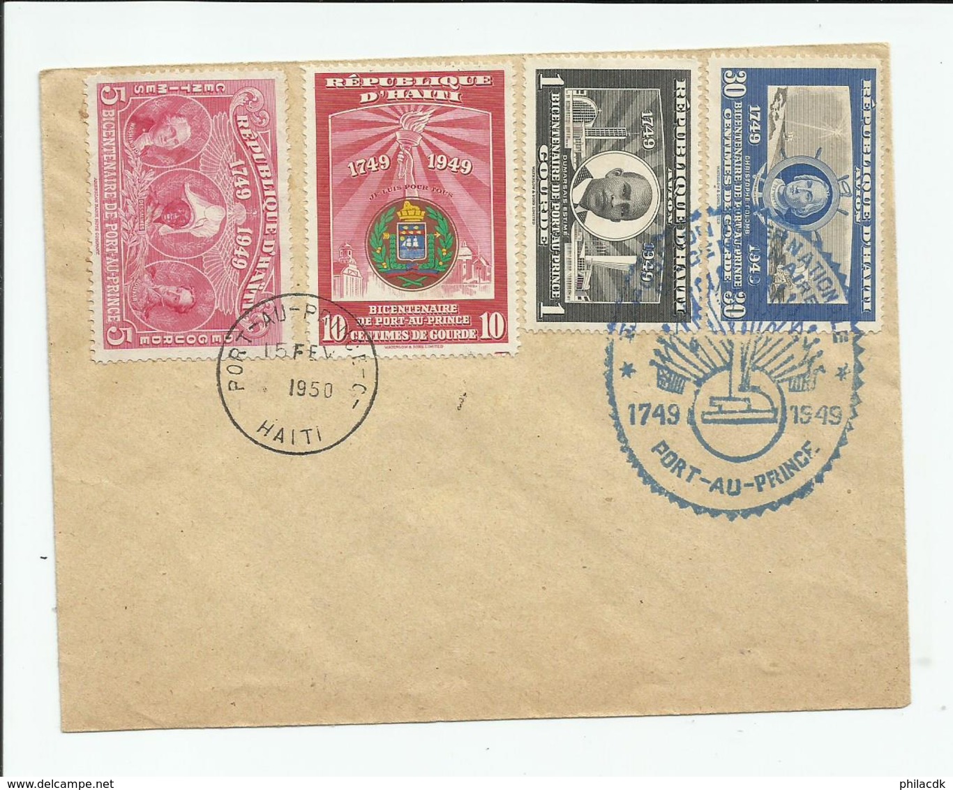 HAITI - 4 TIMBRES SUR ENVELOPPE CAD 15/2/1950 PORT AU PRINCE - Haïti