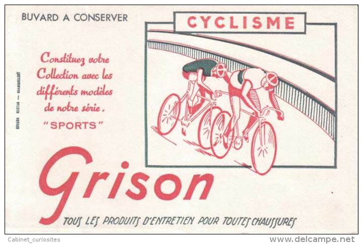 BUVARD - Collection Sports - CYCLISME - Coureurs Cyclistes Sur Leurs Vélos - BUVARD GRISON - Tweewielers