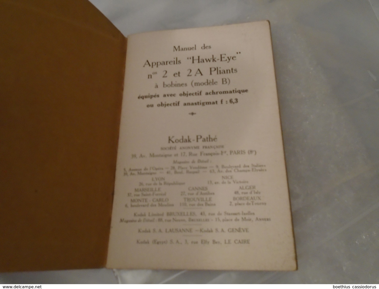 MANUEL DES APPAREILS " HAWK EYE " N° 2 Et 2A Pliants à Bobines (Modèle B), KODAK PATHE PHOTOGRAPHIE - Matériel & Accessoires