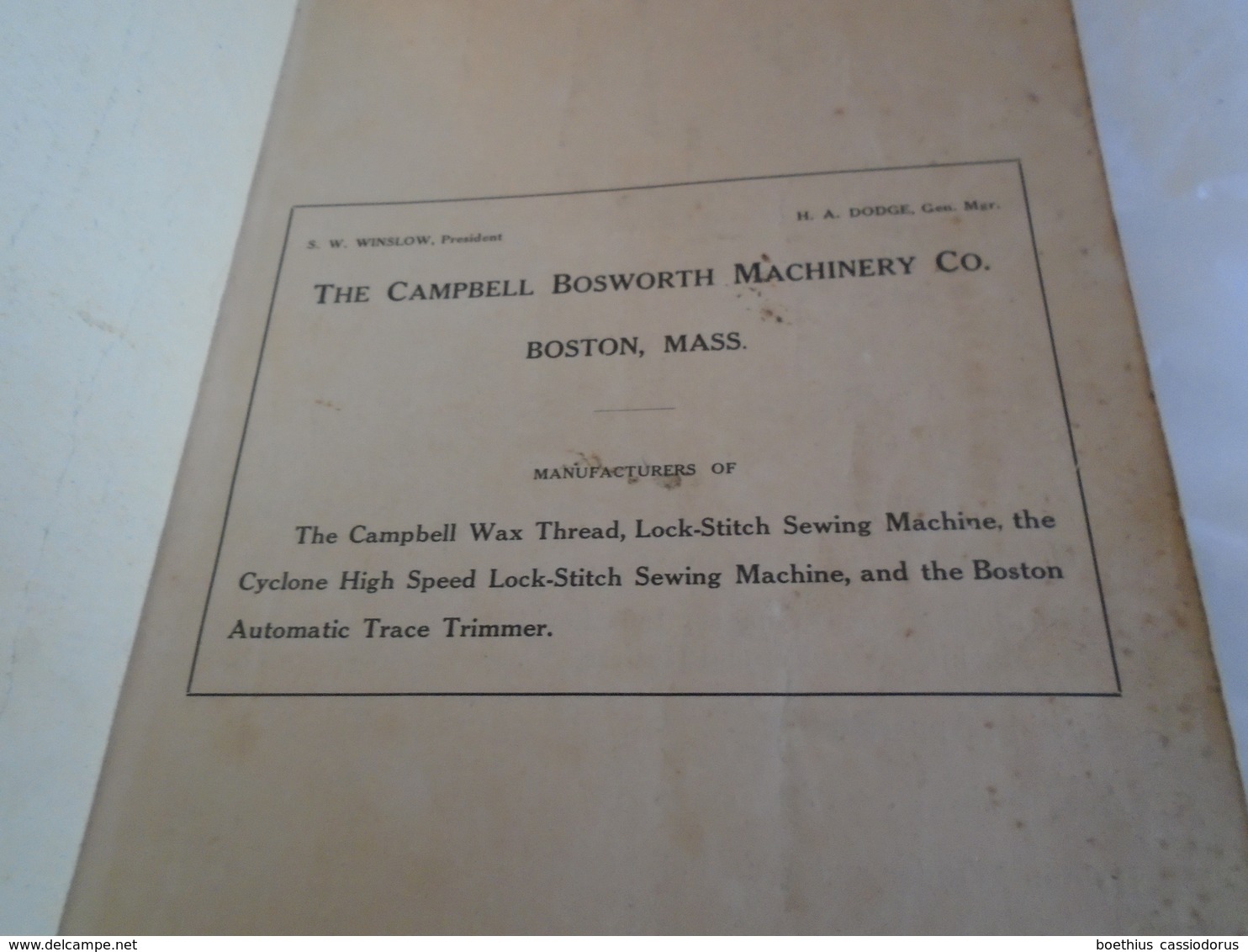 Catalog Of Parts 1913 CAMPBELL BOSWORTH MACHINERY CO. / MACHINE A COUDRE SEWING MACHINES - Materiale E Accessori