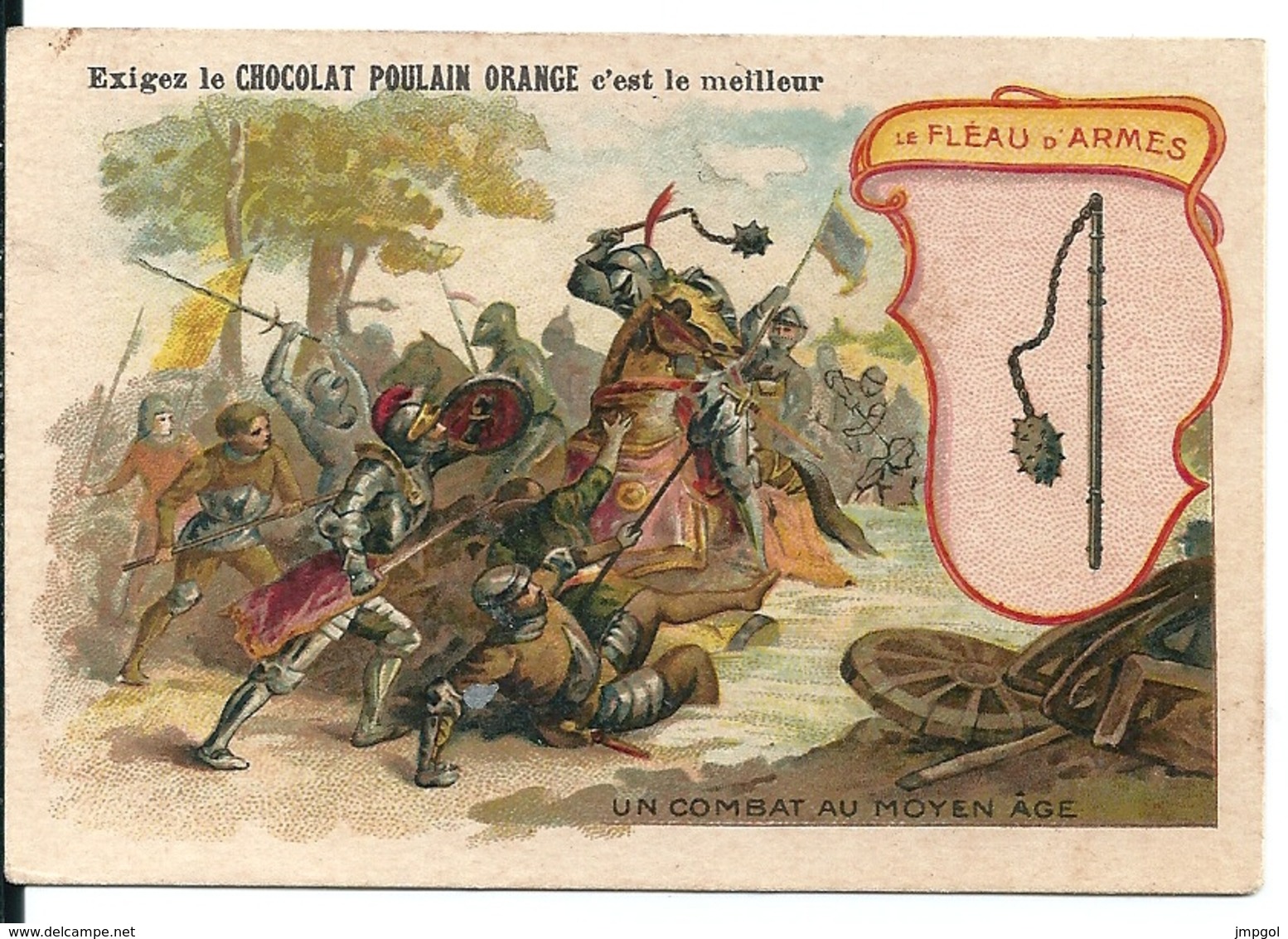 Chromos Chocolat Poulain Orange Série Armes à Travers Les âges N°14 "Le Fléau D'Armes" - Poulain