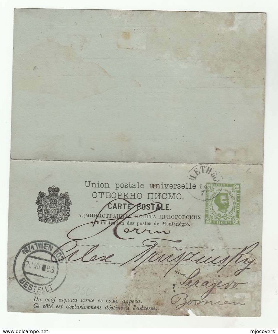 1893 MONTENEGRO  To BOSNIA Via VIENNA COMPLETE 3+3 REPLY POSTAL  STATIONERY CARD To Stamps Cover Austria - Montenegro