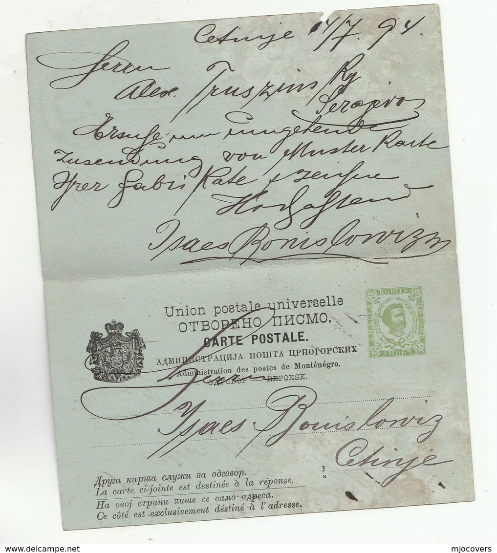 1893 MONTENEGRO  To BOSNIA Via VIENNA COMPLETE 3+3 REPLY POSTAL  STATIONERY CARD To Stamps Cover Austria - Montenegro