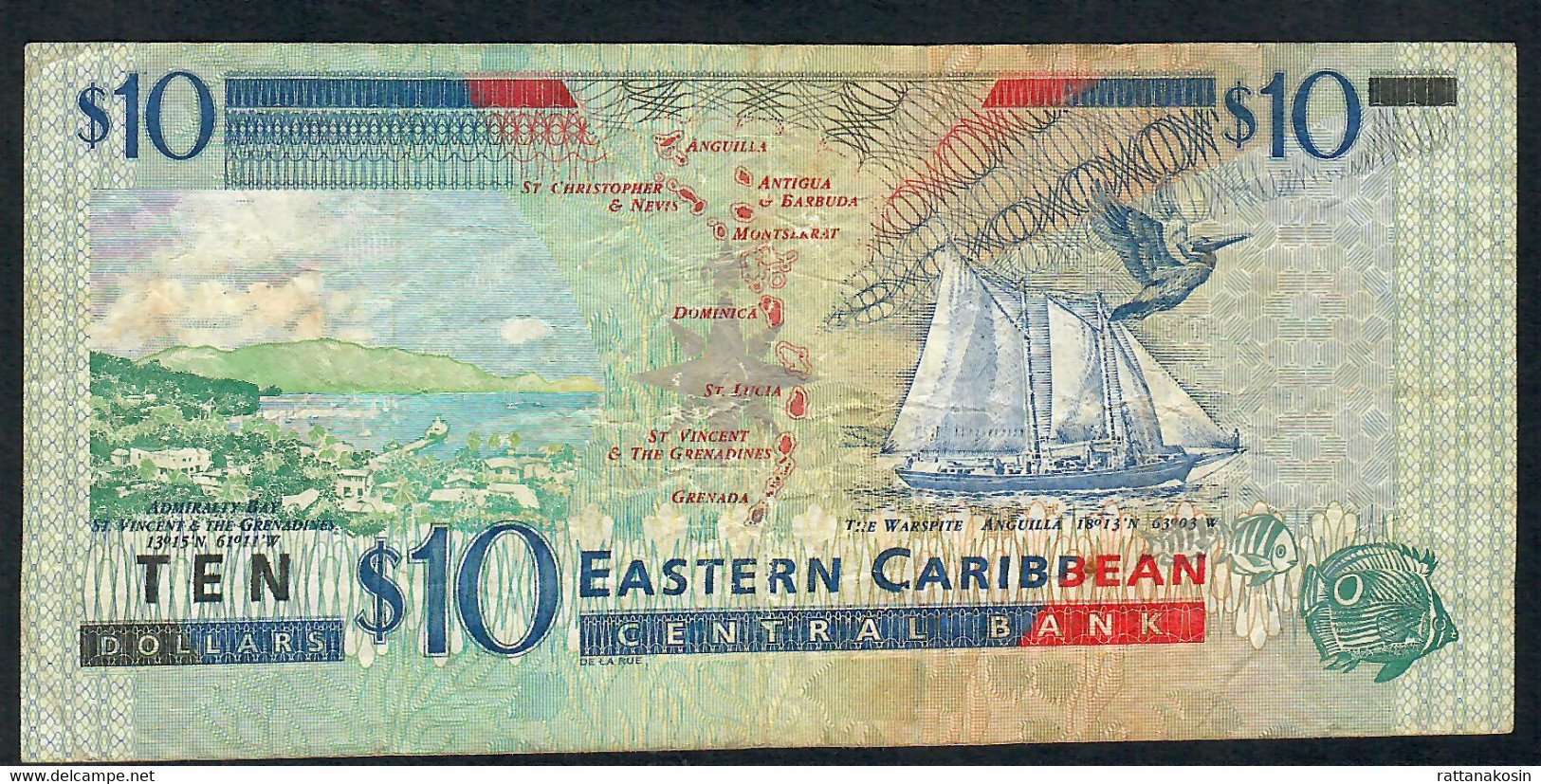 EAST CARRIBBEAN TERRITORIES P38v 10 DOLLARS 2001 Suffix V VF NO P.h. ! - Ostkaribik