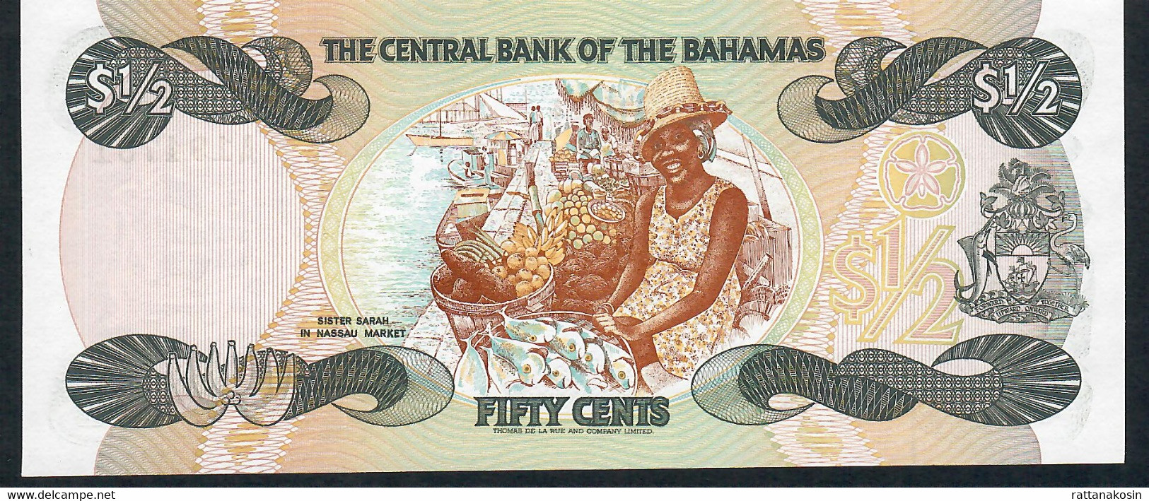 BAHAMAS P42 1/2 D. Or 50 CENTS  #A  Signature 2 Dated 1974 Issued 1984  UNC. - Bahamas