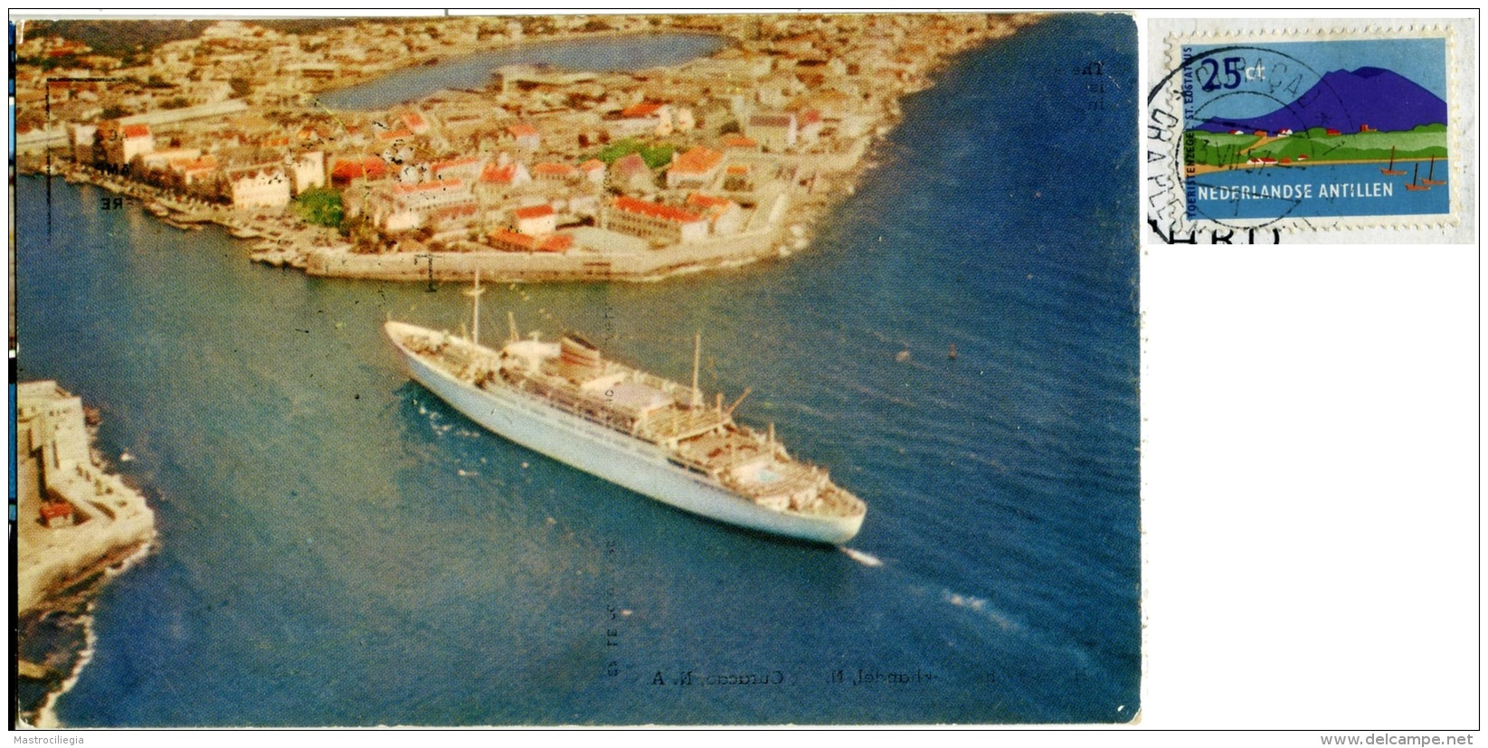 CURACAO  The M/S Olsofjord  Entering The Narrow Channel Of St. Anna Bay  Nice Stamp - Curaçao