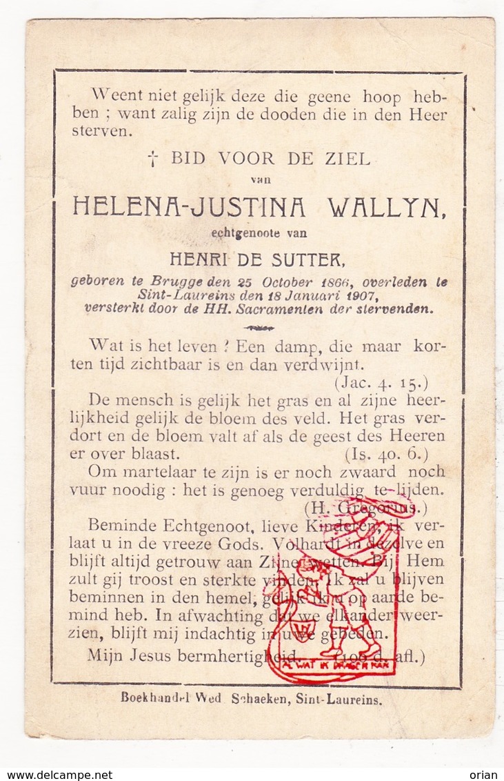 DP Helena J. Wallyn ° Brugge 1866 † St.-Laureins 1907 X H. De Sutter - Santini