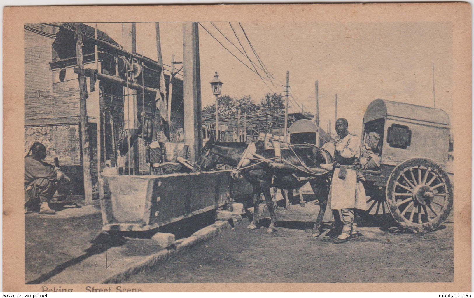 Chine :  PEKIN- PEKING :  Street   Scene  , Charette  , Abreuvoir  Cheval  ( écrite  à  Shangaï  1928) - Chine