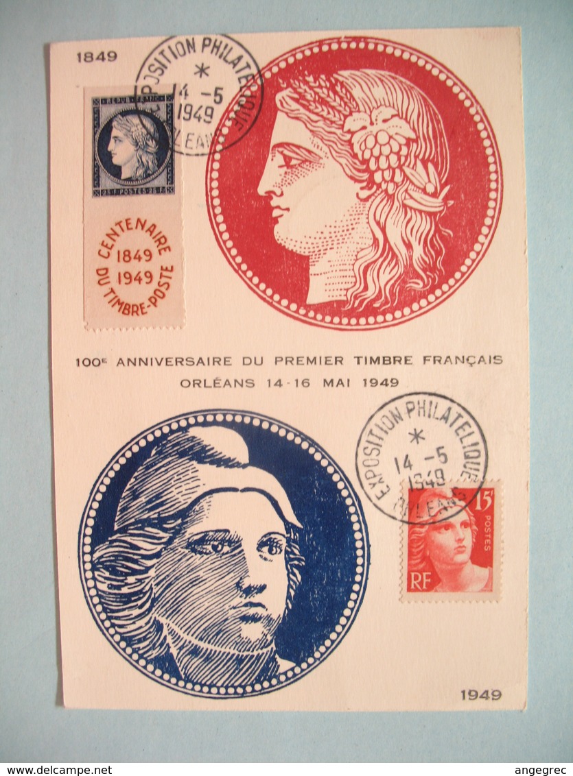 Carte Maximum - Card France  1949  Type Marianne De Gandon   N° 831 / 832 + 2 Vignettes  Cachet Orléans - Expo. Philatél - 1940-1949