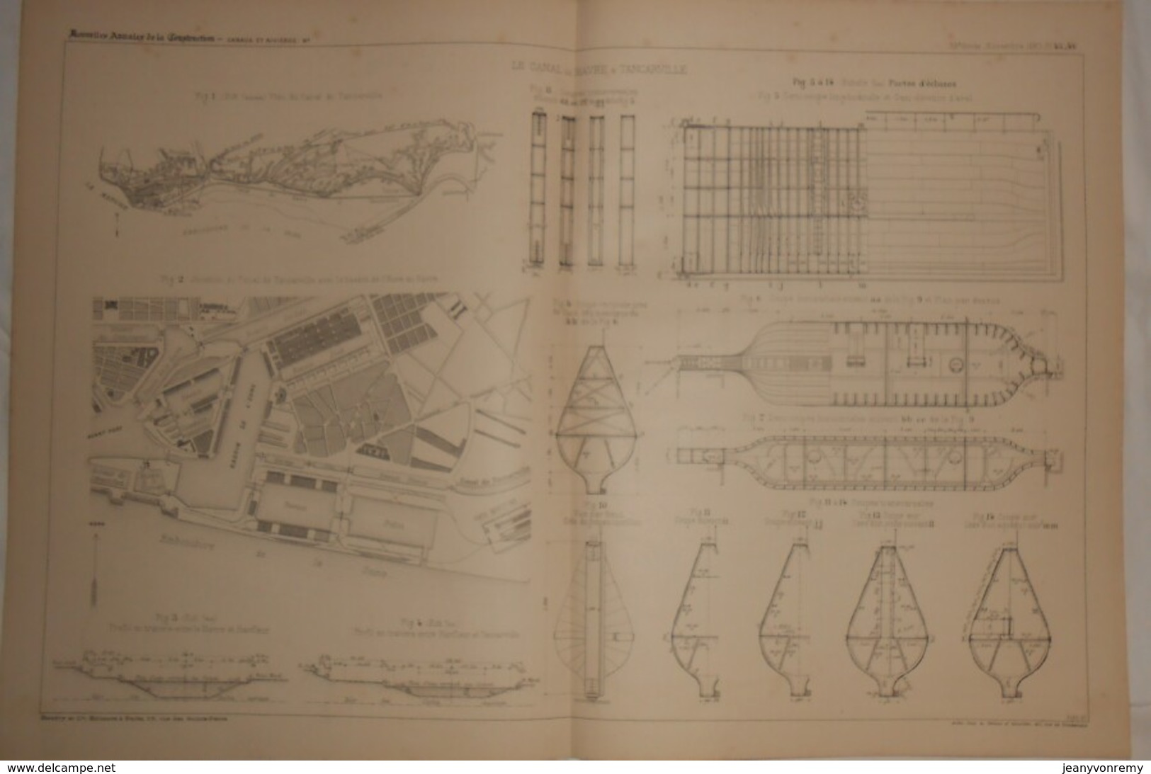 Plan Du Canal Du Havre à Tancarville. 1887. - Public Works