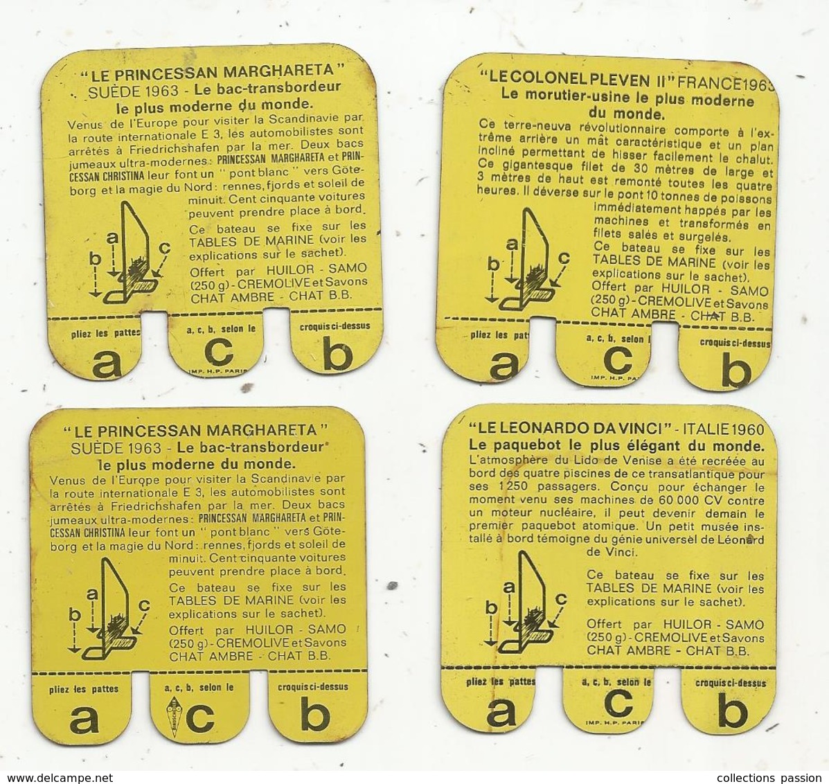 Publicité , Petite Plaque Tolée , Bateaux , HUILOR , SAMO, CREMOLINE , LOT DE 4 PLAQUES - Plaques En Tôle (après 1960)