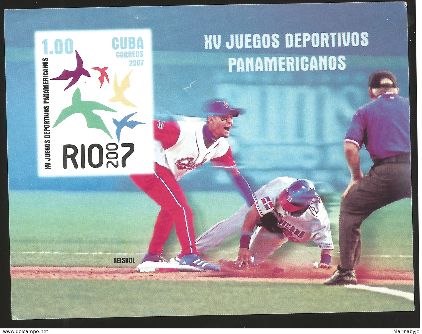 J) 2007 CUBA-CARIBE, XV PANAMERICAN SPORTS GAMES, BASEBALL, IMPERFORATED, SOUVENIR SHEET, MNH - Covers & Documents