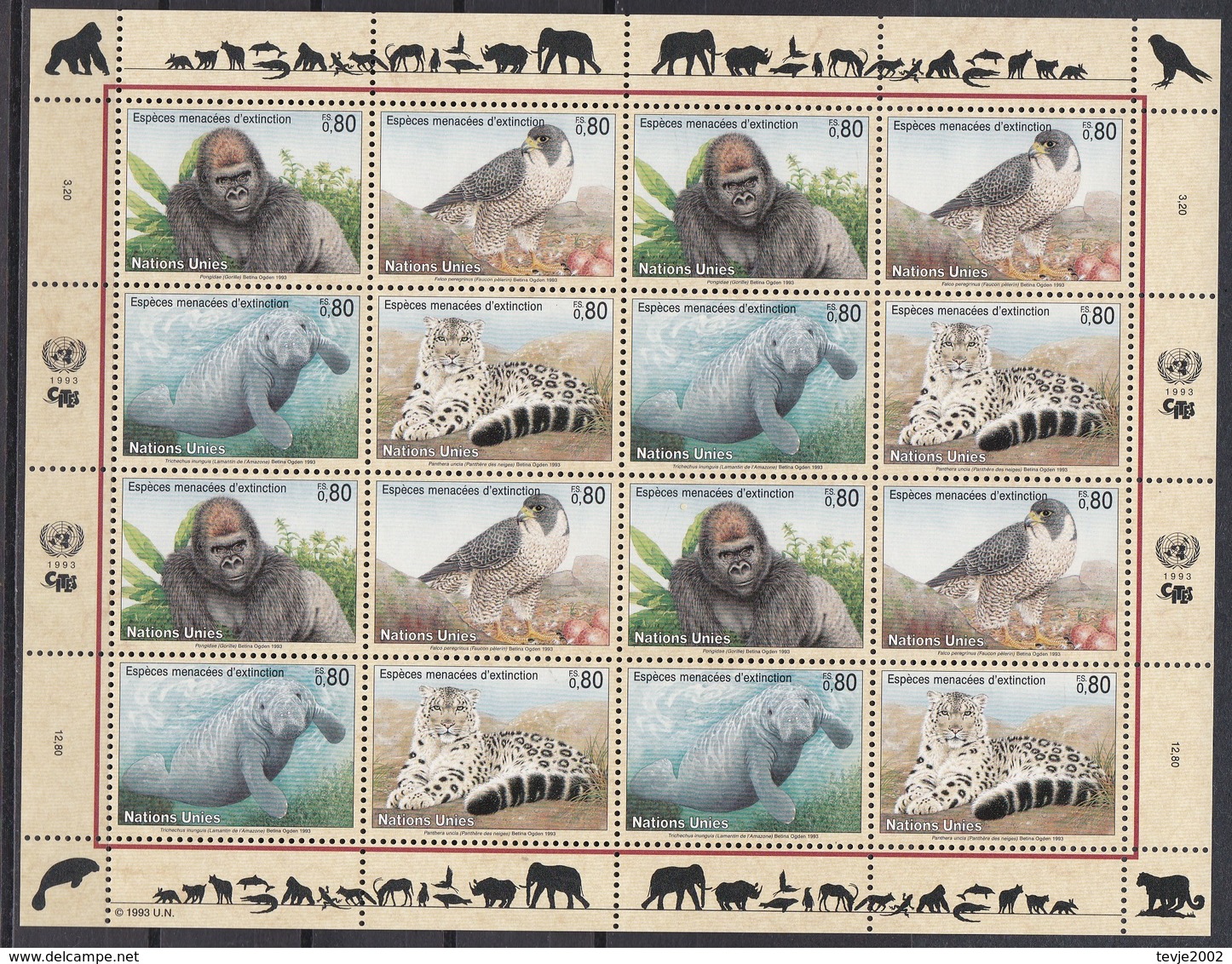 Ei_ UN UNO Genf - Mi.Nr. 227 - 230 - Postfrisch MNH - Kleinbogen - Tiere Animals - Blocks & Kleinbögen