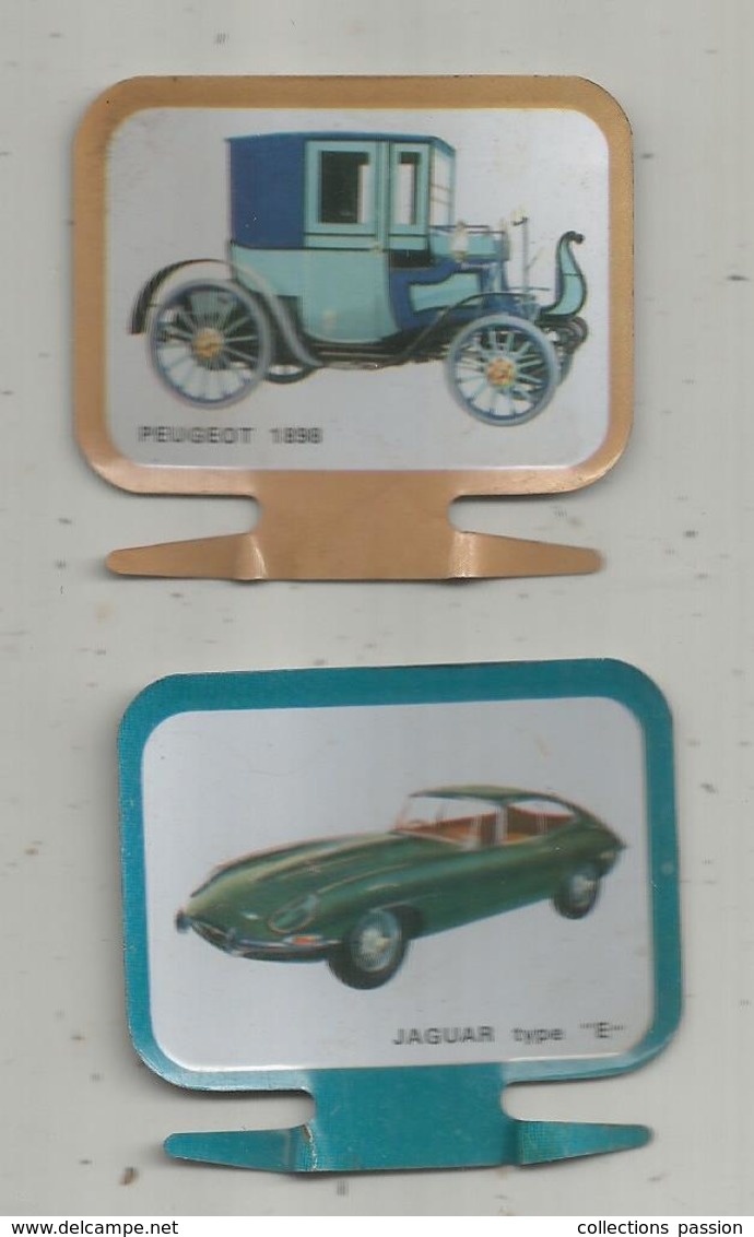 Publicité , Petite Plaque Tolée , AUTOMOBILES , MOBIL , Jaguar ,Peugeot , LOT DE 2 PLAQUES - Tin Signs (after1960)