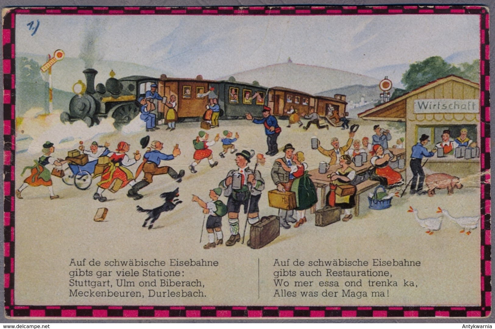 Hans Boettcher Stuttgart HUMOR Schwäbische Eisenbahn Dog  Uber 1925y.  Brauerei Beer  E668 - Böttcher, Hans