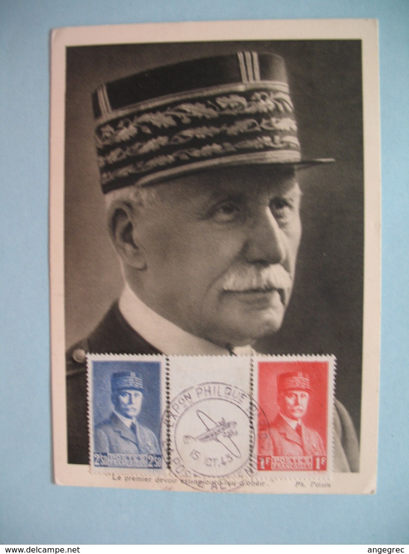 Carte Maximum - Card France  1943  Type Pétain  N° 472 / 473  Cachet Paris - Exposition Philatélique Poste Aérienne - 1940-1949