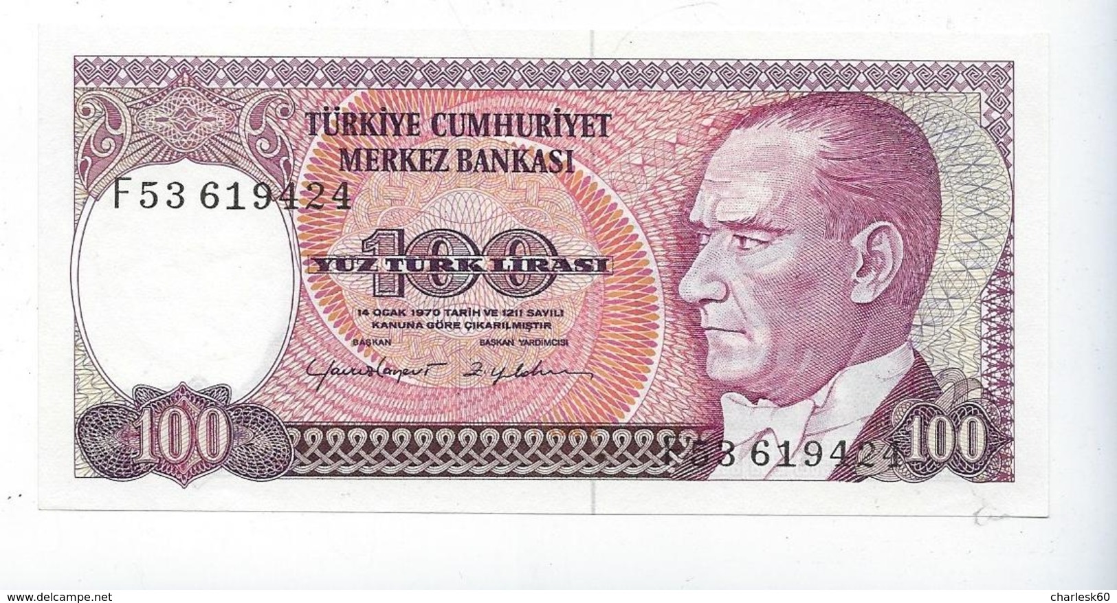 Billet Turquie 100 Lirasi 1970 - Turquie