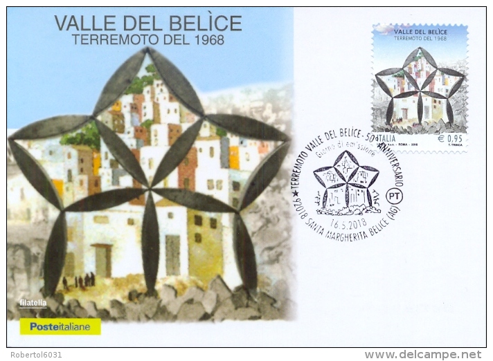 Italia 2018 Maximum Card FDC 50° Anniversario Terremoto Della Valle Del Belice Annullo Di Santa Margherita Earthquake - Altri & Non Classificati