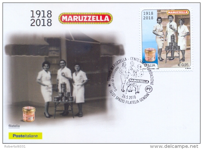 Italia 2018 Maximum Card FDC Centenario Del Tonno In Conserva "Maruzzella" Tuna Preserve - Food