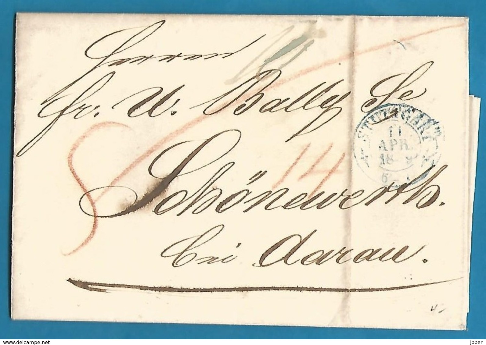 (D019) - Allemagne - LAC De Stuttgart Vers Schönewerd (Aarau - Suisse) Du 11/4/1849 - [Voorlopers