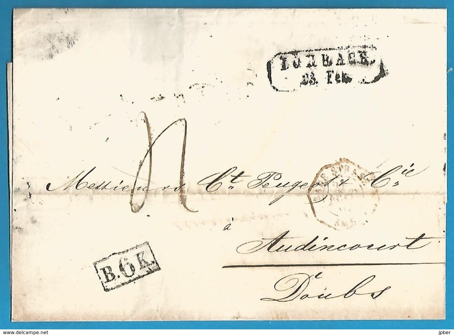 (D021) - Allemagne - LSC De LÖRRACH Vers Audincourt Du 23/02/1862 + "Bade Strasse Amb" + B.6.K. En Noir - Prephilately