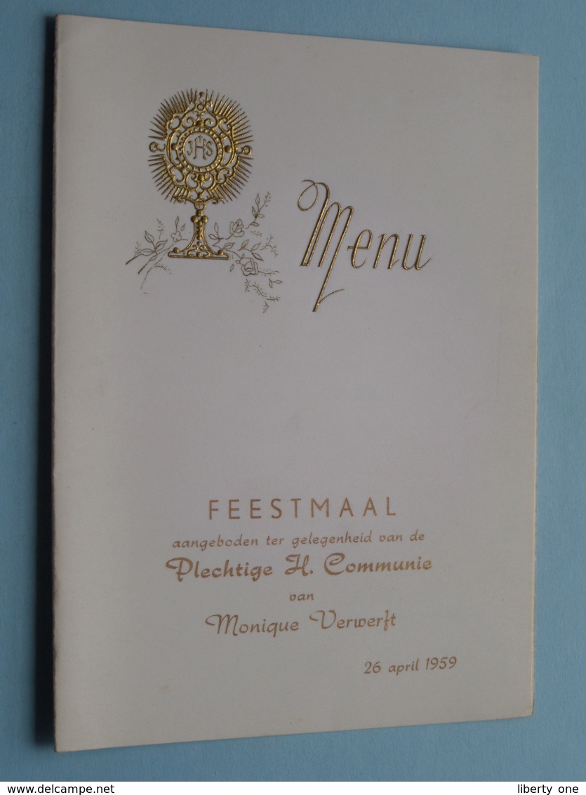 Feestmaal Plechtige H. COMMUNIE Van Monique VERWERFT .... 26 April 1959 ( Zie Foto's ) ! - Menus