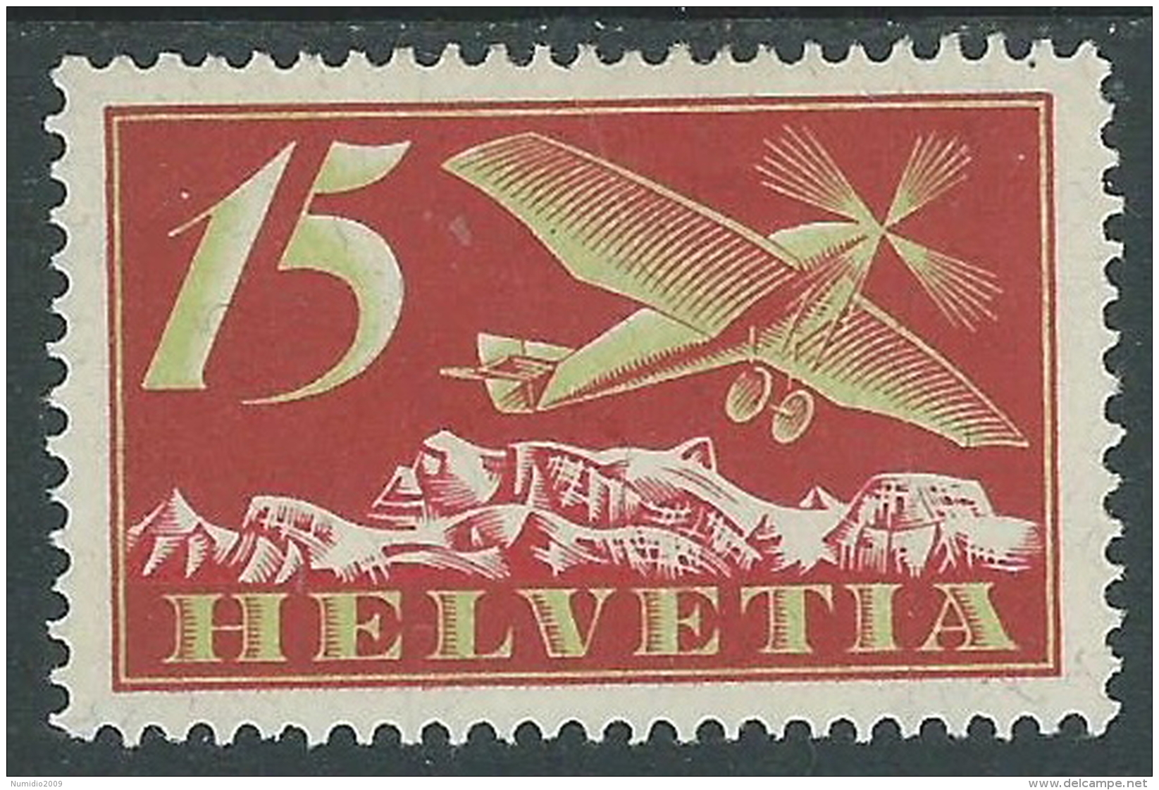 1923-27 SVIZZERA POSTA AEREA SOGGETTI VARI 15 CENT MH * - I57-4 - Nuovi