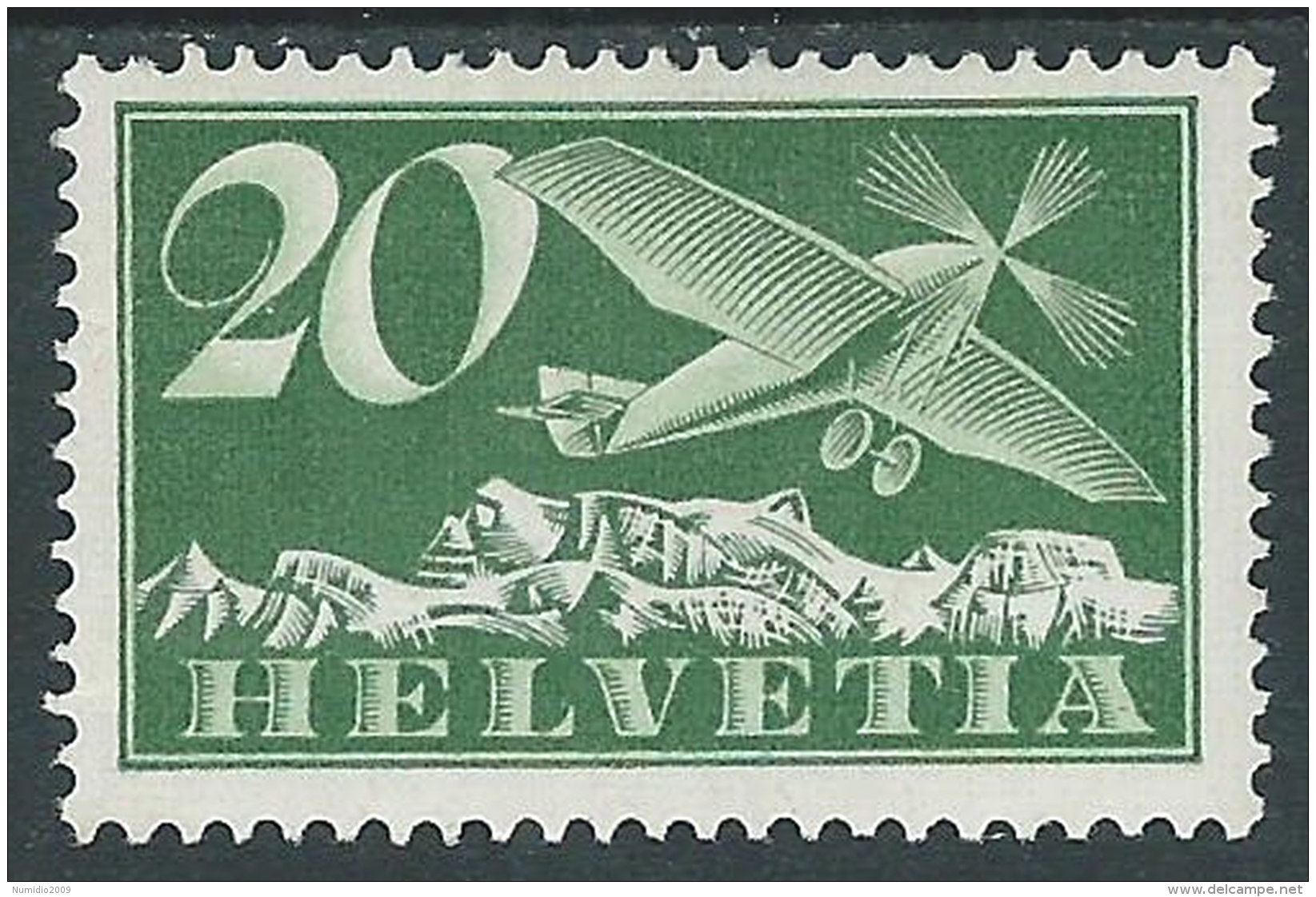 1923-27 SVIZZERA POSTA AEREA SOGGETTI VARI 20 CENT CARTA GROFFATA MH * - I57-4 - Nuovi