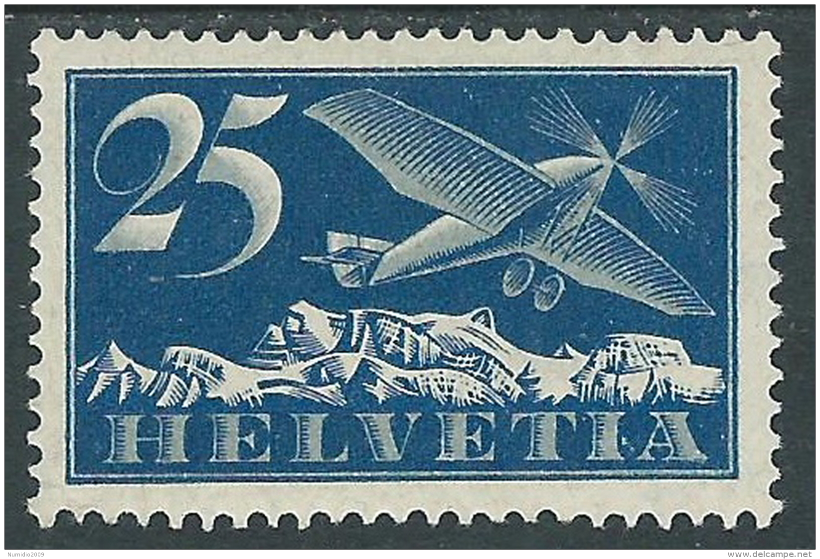 1923-27 SVIZZERA POSTA AEREA SOGGETTI VARI 25 CENT CARTA GROFFATA MH * - I57-4 - Nuevos