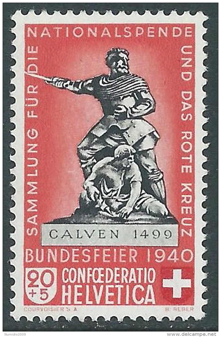 1940 SVIZZERA PRO PATRIA MONUMENTI 20 CENT I TIPO ROSSO CHIARO MNH ** - I56-6 - Nuovi