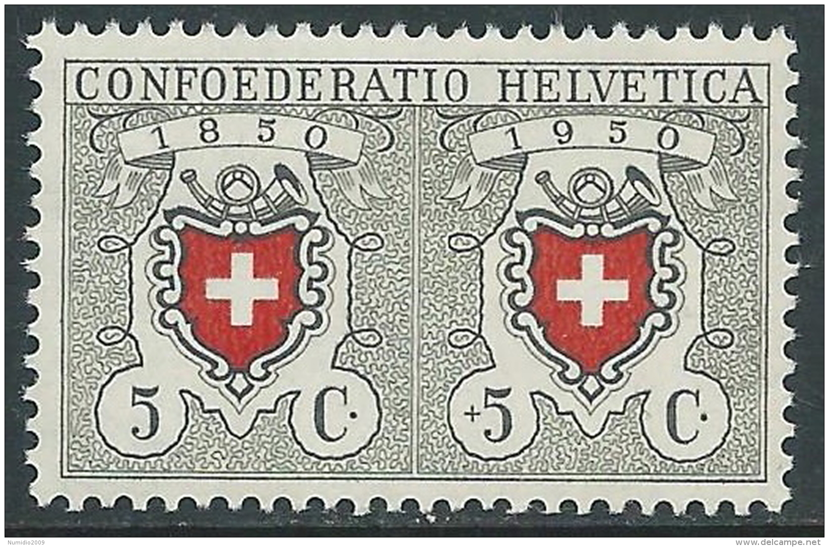 1950 SVIZZERA PRO PATRIA CENTENARIO FRANCOBOLLO 5 CENT MNH ** - I53-9 - Neufs