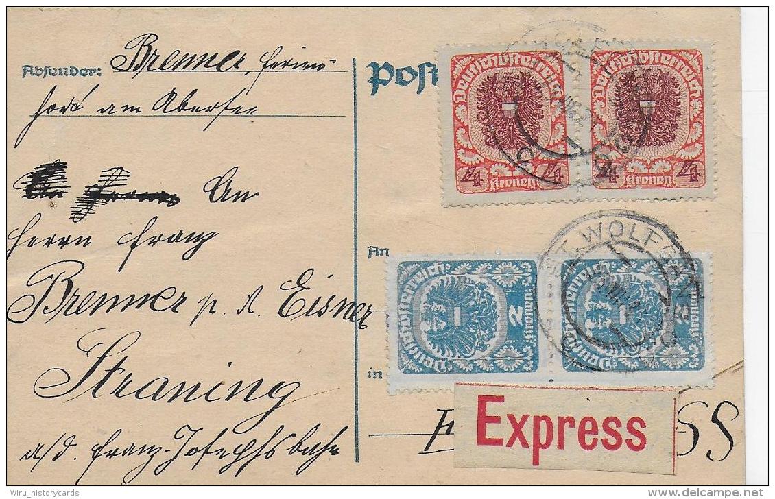 M 1  Postkarte Österreich 2 X 4 Kronen Mit  2 X 2 Kronen Zusatzfrankatur / Express Um 1921 - Lettres & Documents