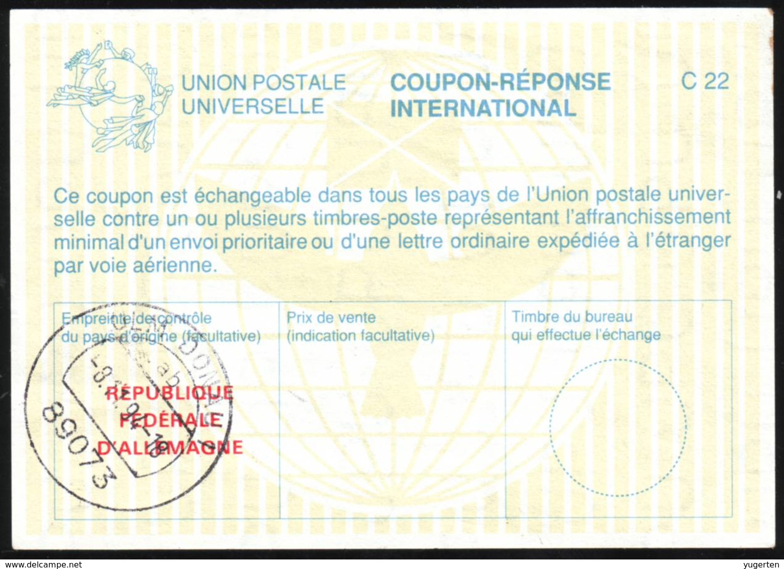 ALLEMAGNE - GERMANY - IRC - CRI - REPLY COUPON REPONSE - C 22 - Cachet  ULM DONAU 1994 - Coupons-réponse