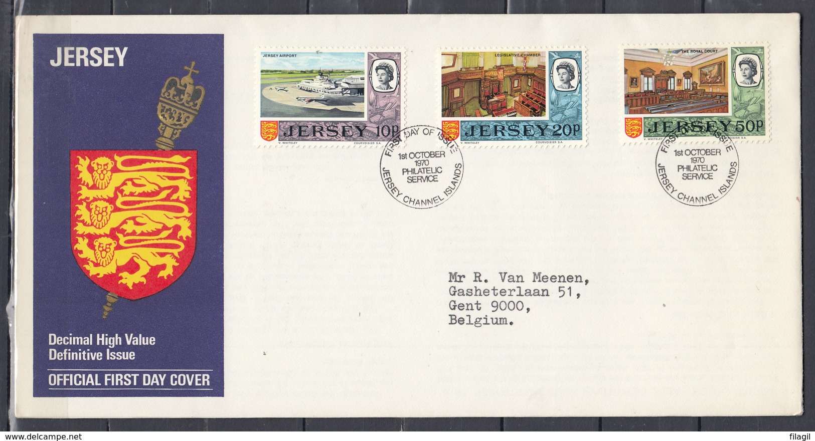 Fdc Jersey - Decimal High Value Definitive Issue - Jersey Channel Islands (1 October 1970) - Jersey