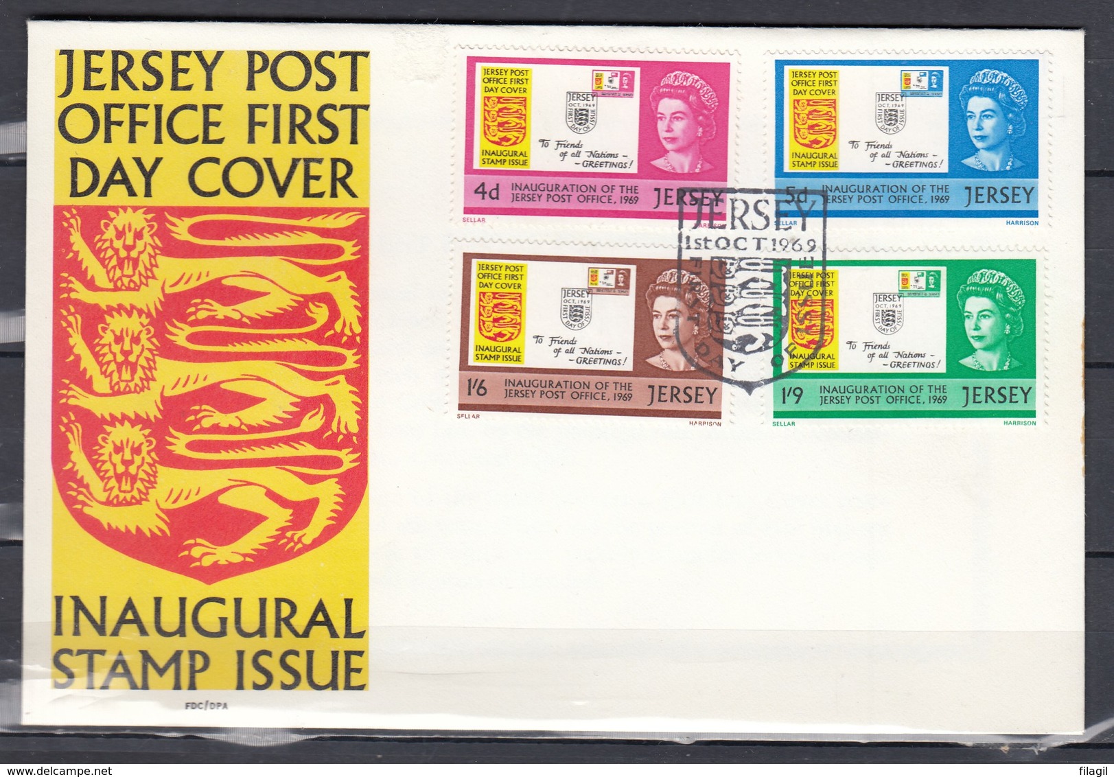 Fdc Jersey - Inaugural Stamp Issue - Jersey Post Office First Day Cover (1 Ocotober 1969) - Jersey