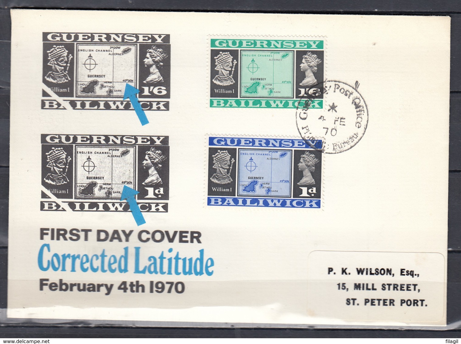 Fdc Guersney - Corrected Latitude - Guernsey Post Offic (4 February 1970) - Guernesey