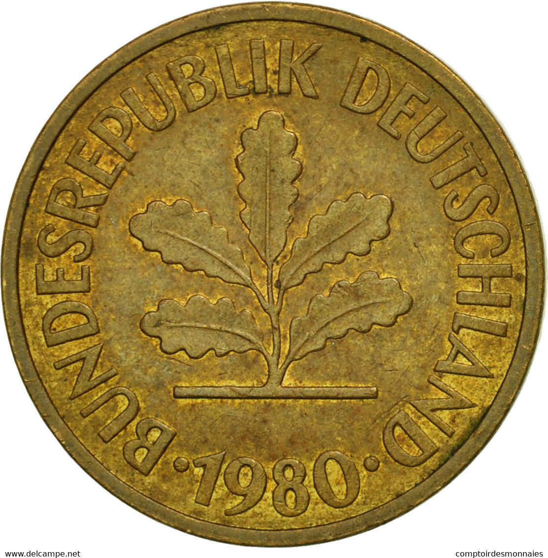 République Fédérale Allemande, 5 Pfennig, 1980, Munich, TB+, Brass Clad - 5 Pfennig