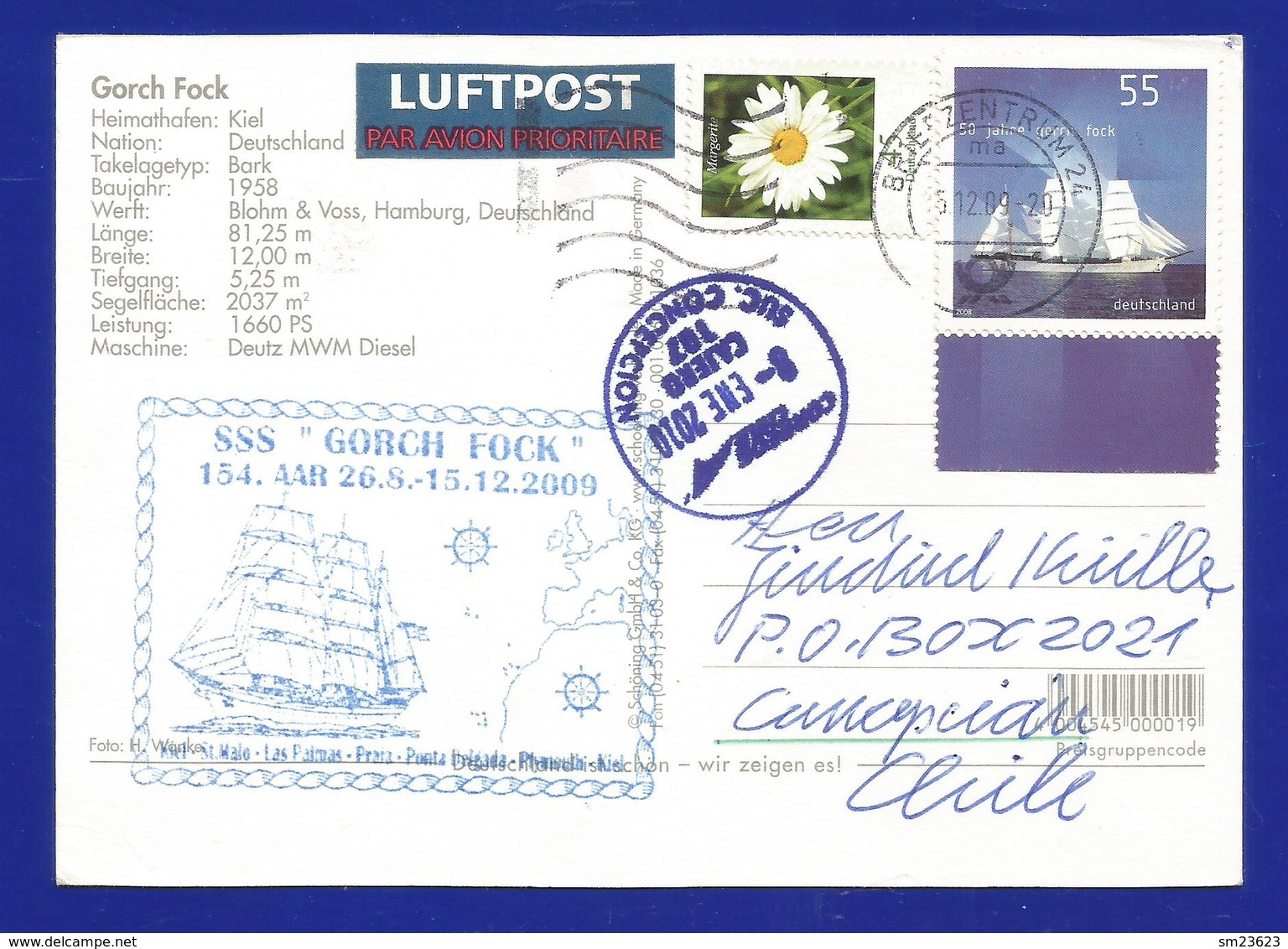 Schiffspost -  " Gorck Fock " - Kiel - Postkarte - Post