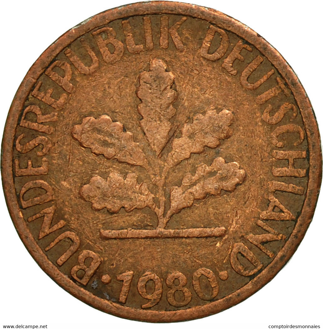 République Fédérale Allemande, Pfennig, 1980, Hambourg, TB, Copper Plated - 1 Pfennig