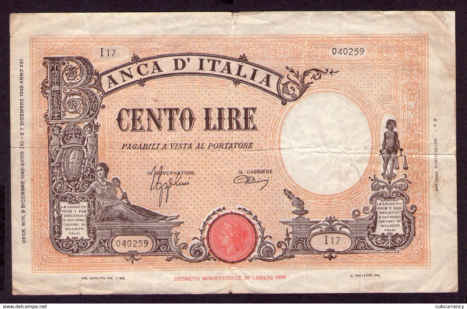 Italy 100 Lire 1942 - 10000 Lire