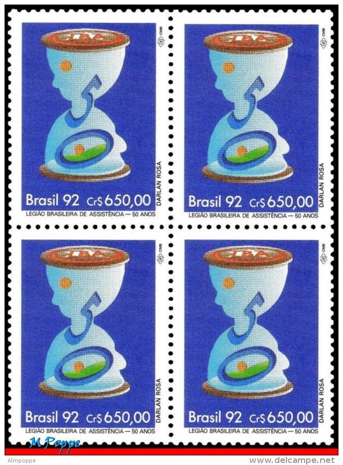 Ref. BR-2389-Q BRAZIL 1992 HEALTH, LBA, BRAZILIAN ASSISTANCE, LEGION, HOURGLASS, MI# 2496, BLOCK MNH 4V Sc# 2389 - Neufs